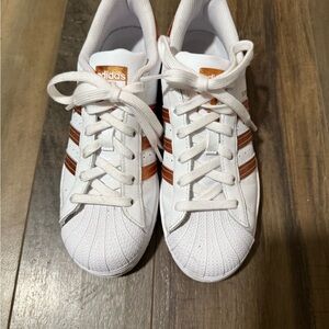 Adidas White Sneakers with Metallic Copper Stripes - Like New